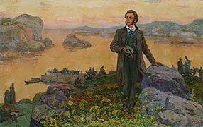 P.Redin painting Alexander Pushkin near Kichkas crossing of the river Dnieper