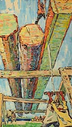 П.Редин картина Распиловка бревен на рештовки