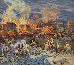 P. Redin painting Battle near South Station in Zaporozhye. October 1943