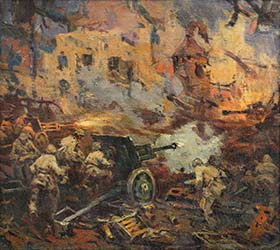 P. Redin painting On bridgehead near the river Moscovka. October 1943